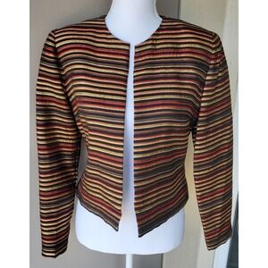 Maggy L Jacket Womens 4 Metallic Red Gold Striped Lurex Cropped Party Coat VTG